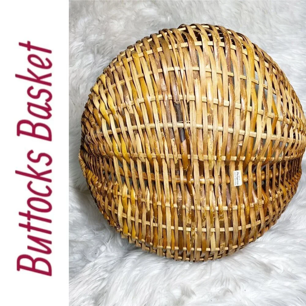 BUTTOCKS BASKET VTG Large Handmade Cottage Splint Ribbed Farmhouse Vintage‎